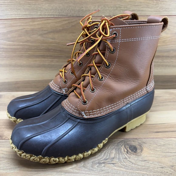 LL BEAN Boots Mens 9 Waterproof Duck Brown Tan Leather Lace Up Ankle - Picture 3 of 12